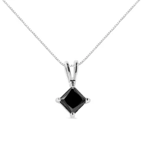 .925 Sterling Silver 1.0 cttw Treated Black Princess Diamond Solitaire Pendant Necklace