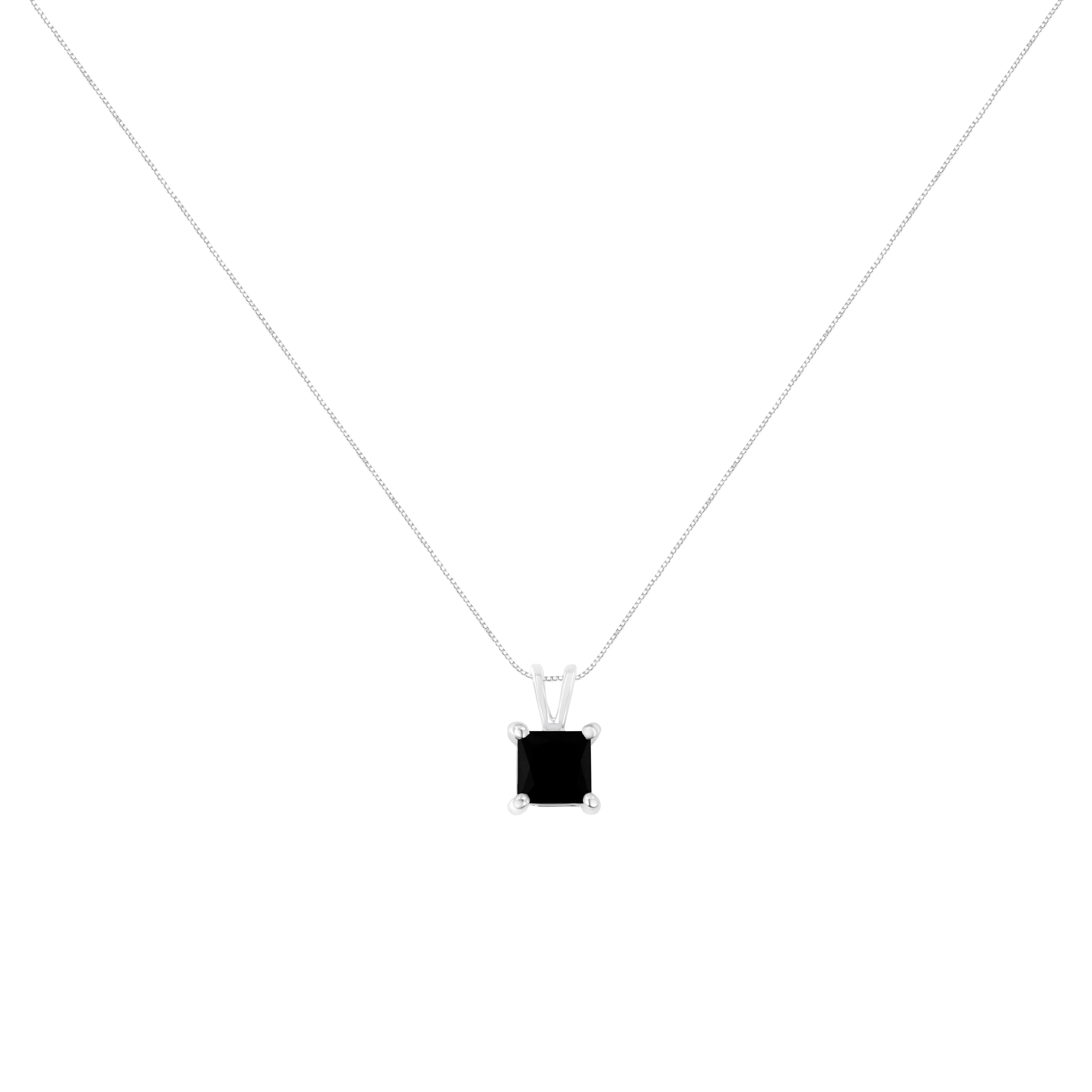 .925 Sterling Silver 1.0 cttw Treated Black Princess Diamond Solitaire Pendant Necklace