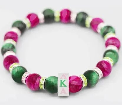 AKA Pink & Green Stone Beaded Bracelet - Alpha Kappa Alpha