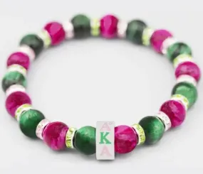 AKA Pink & Green Stone Beaded Bracelet - Alpha Kappa Alpha