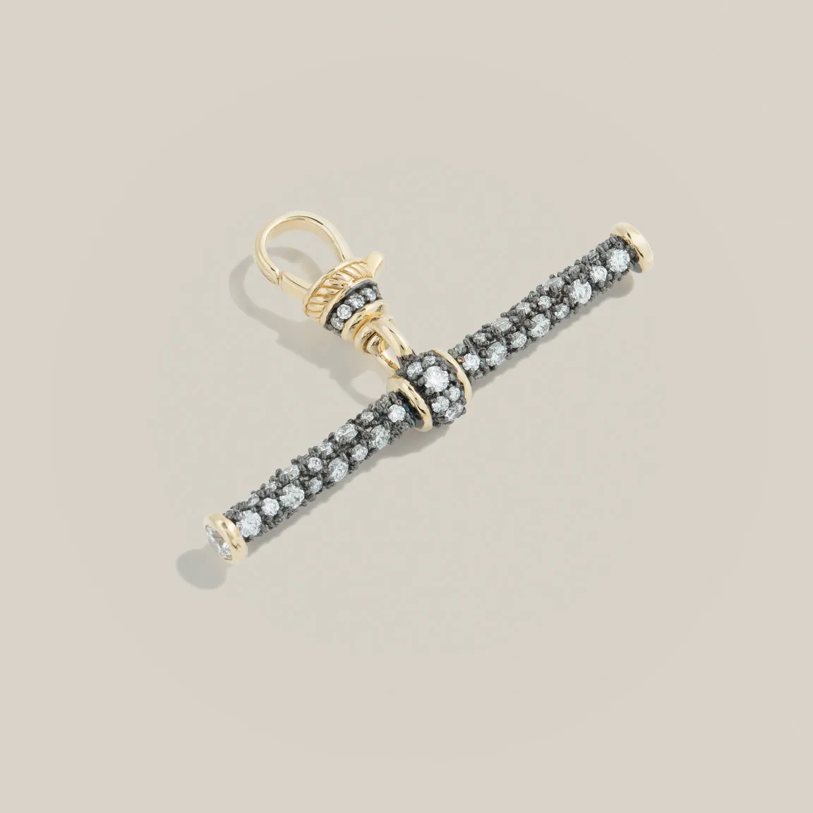 Antique Finish Diamond Pavé T-Bar Clip Pendant
