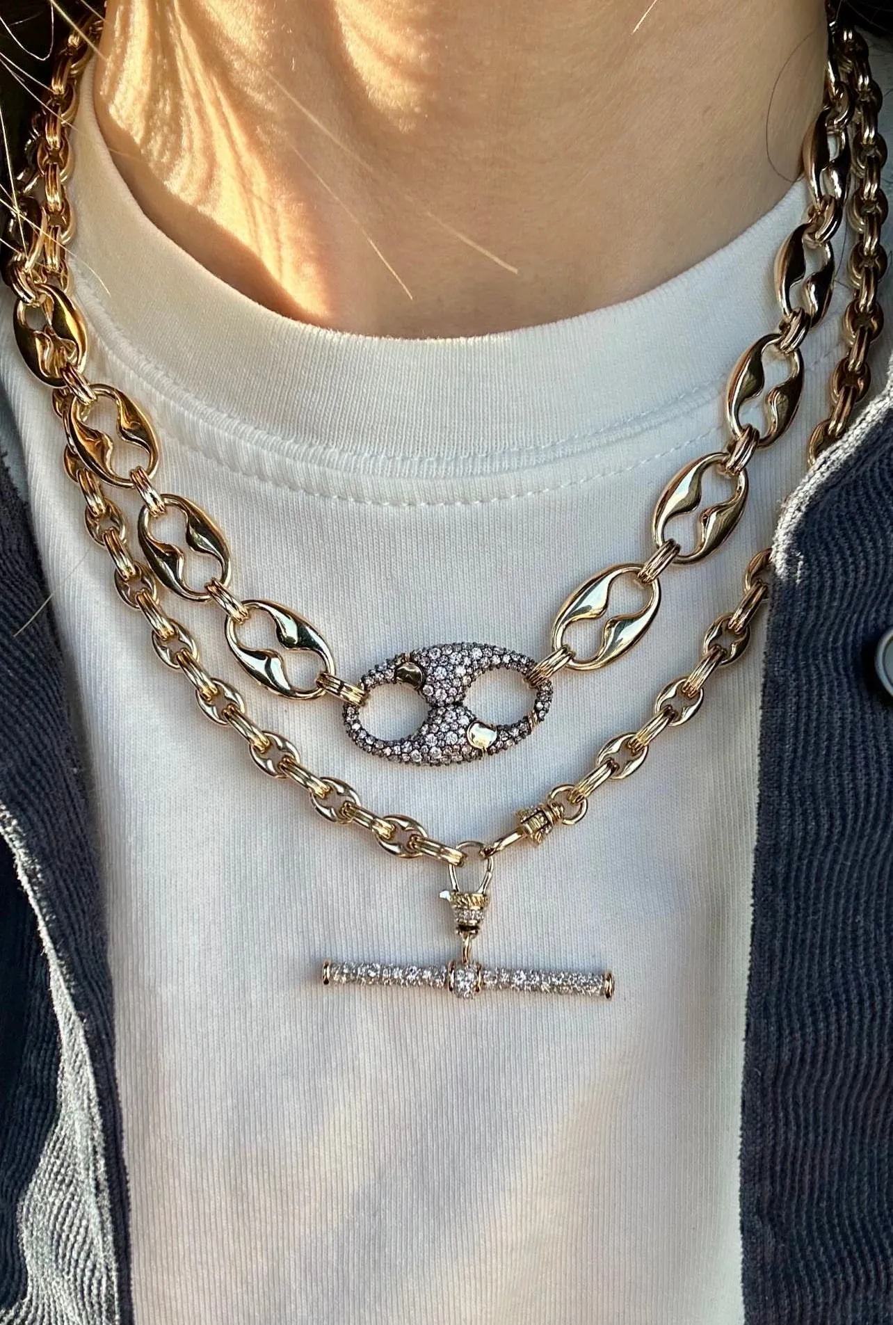 Antique Finish Diamond Pavé T-Bar Clip Pendant
