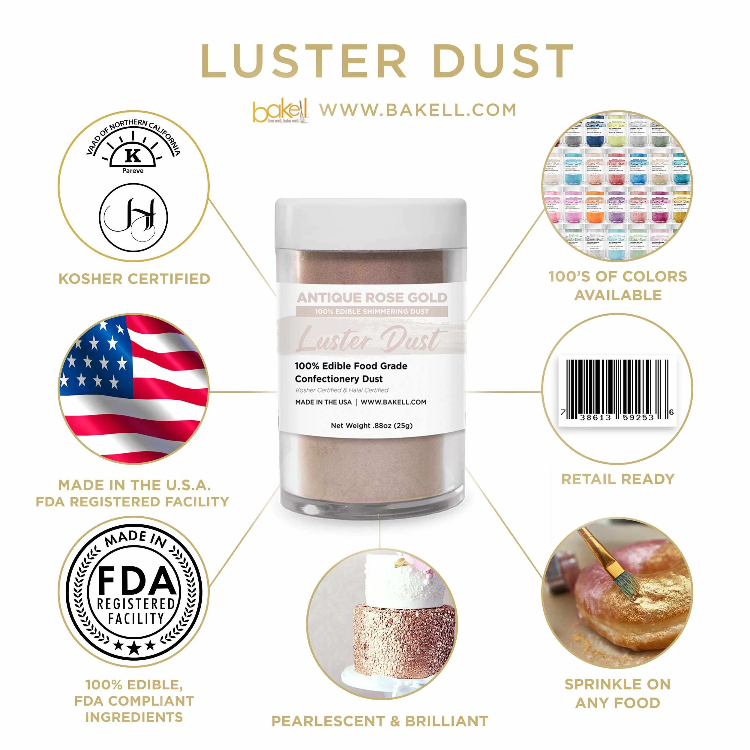 Antique Rose Gold Luster Dust Bulk Size