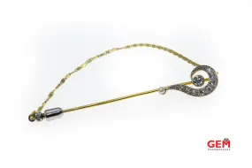 Antique Victorian Old Mine Cut Seed Pearl 18K Yellow Gold Platinum Stick Pin Lapel Brooch