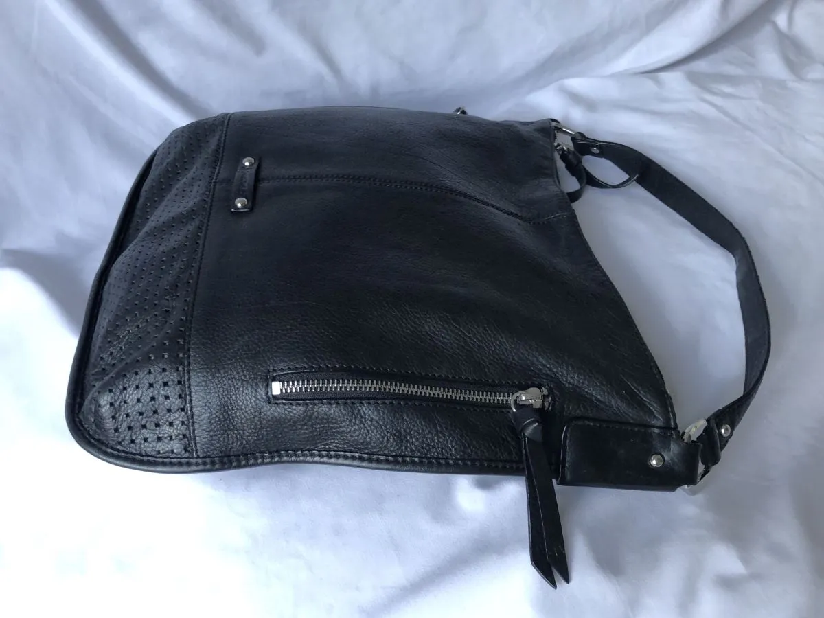 B Makowsky Black Leather Hobo Tote