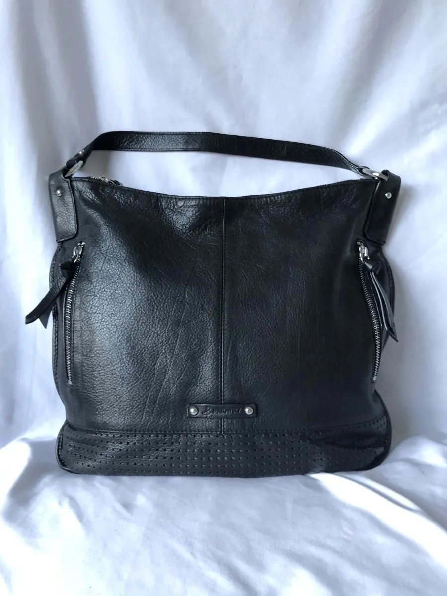 B Makowsky Black Leather Hobo Tote