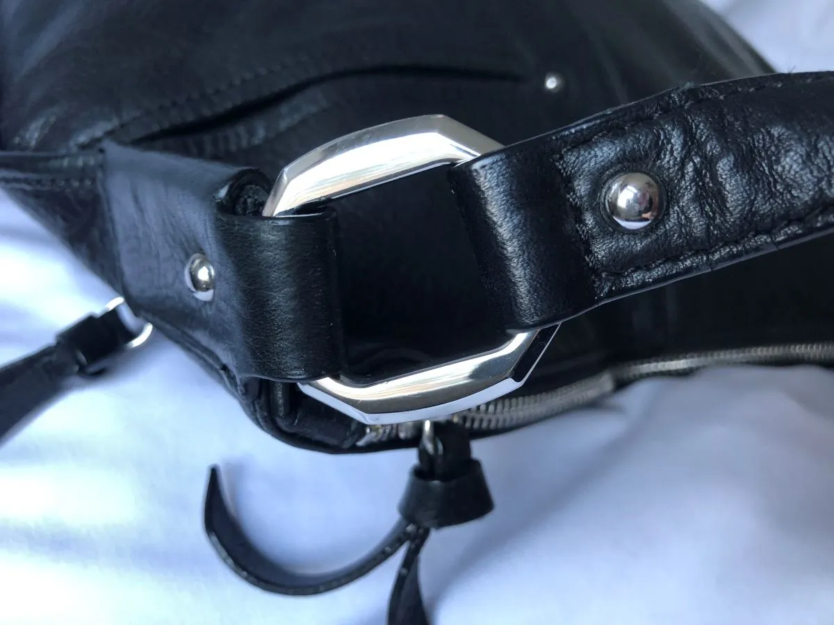 B Makowsky Black Leather Hobo Tote