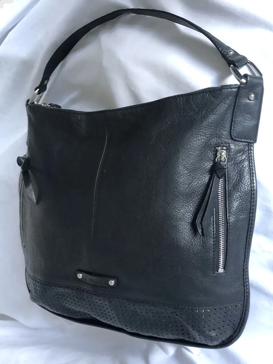 B Makowsky Black Leather Hobo Tote