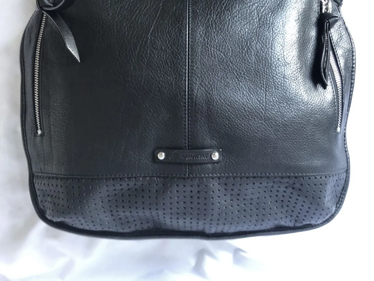 B Makowsky Black Leather Hobo Tote