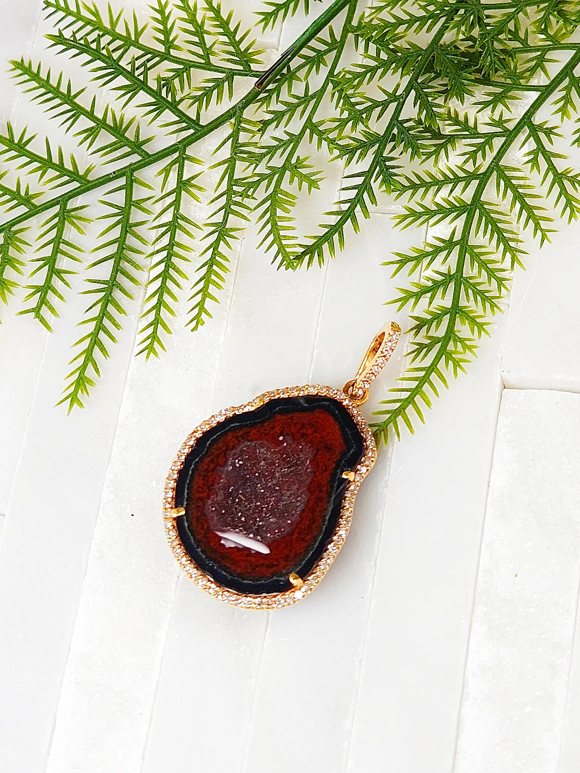 Baby Geode & Diamond 18K Gold Pendant