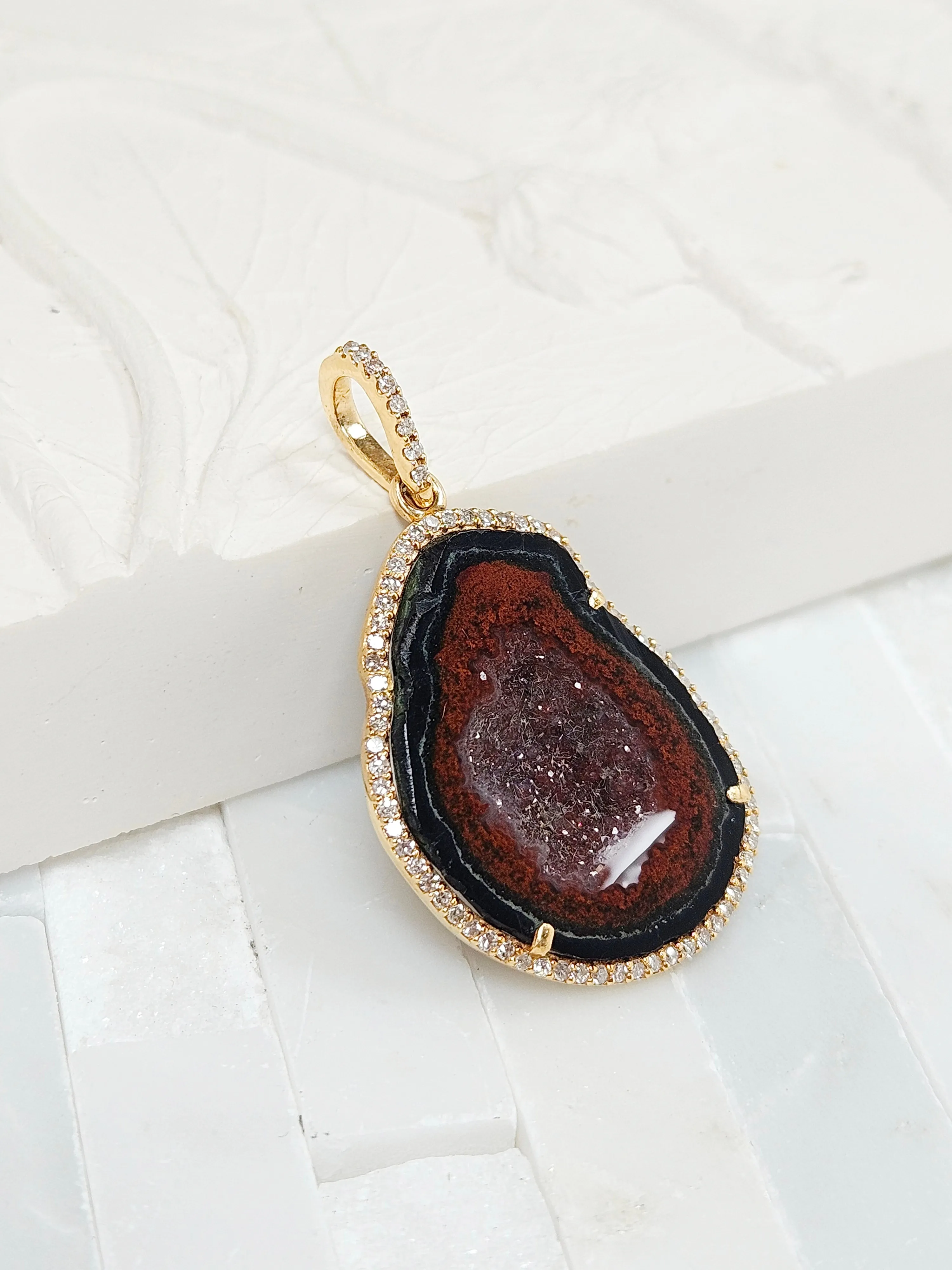 Baby Geode & Diamond 18K Gold Pendant