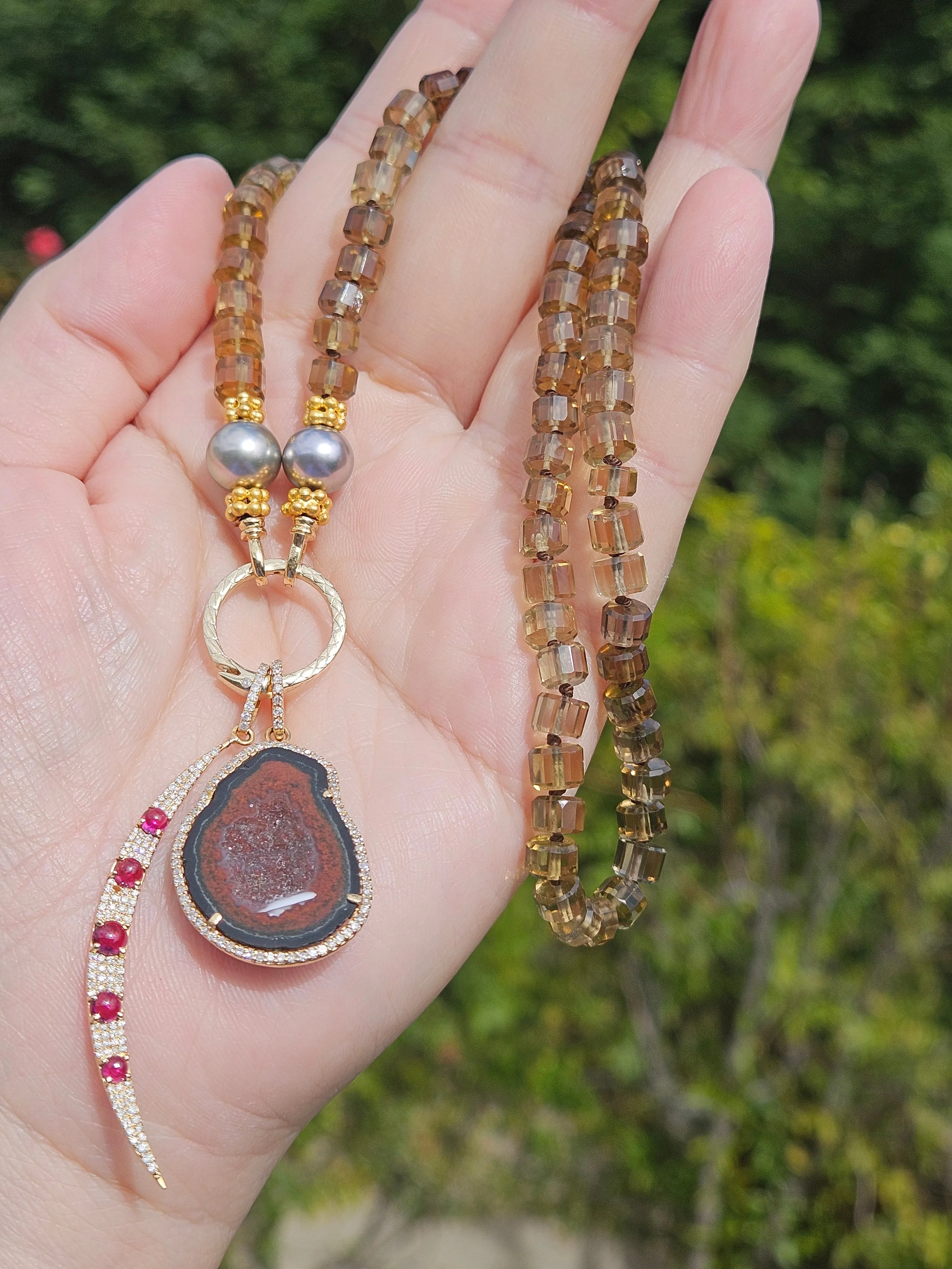 Baby Geode & Diamond 18K Gold Pendant