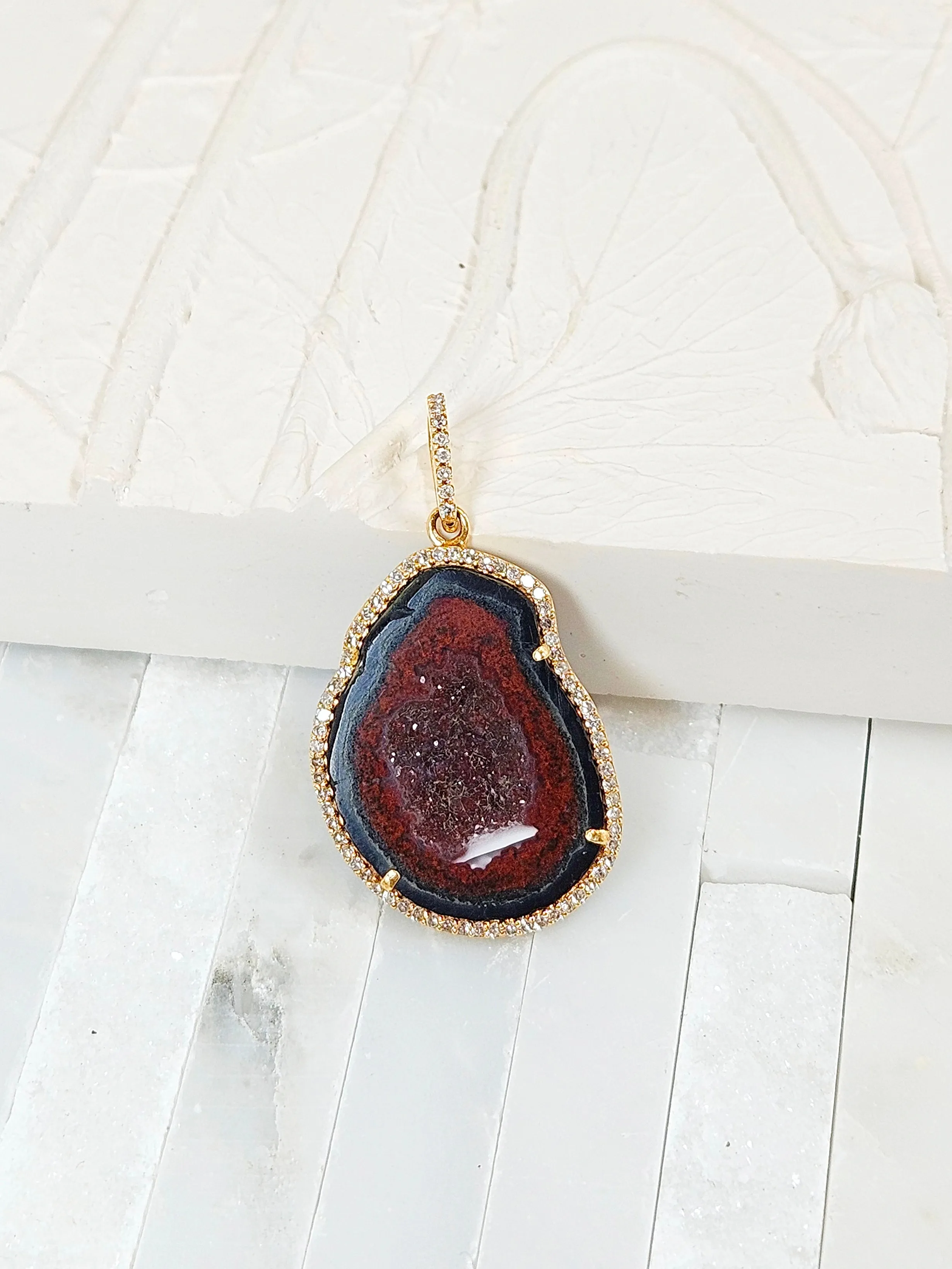Baby Geode & Diamond 18K Gold Pendant
