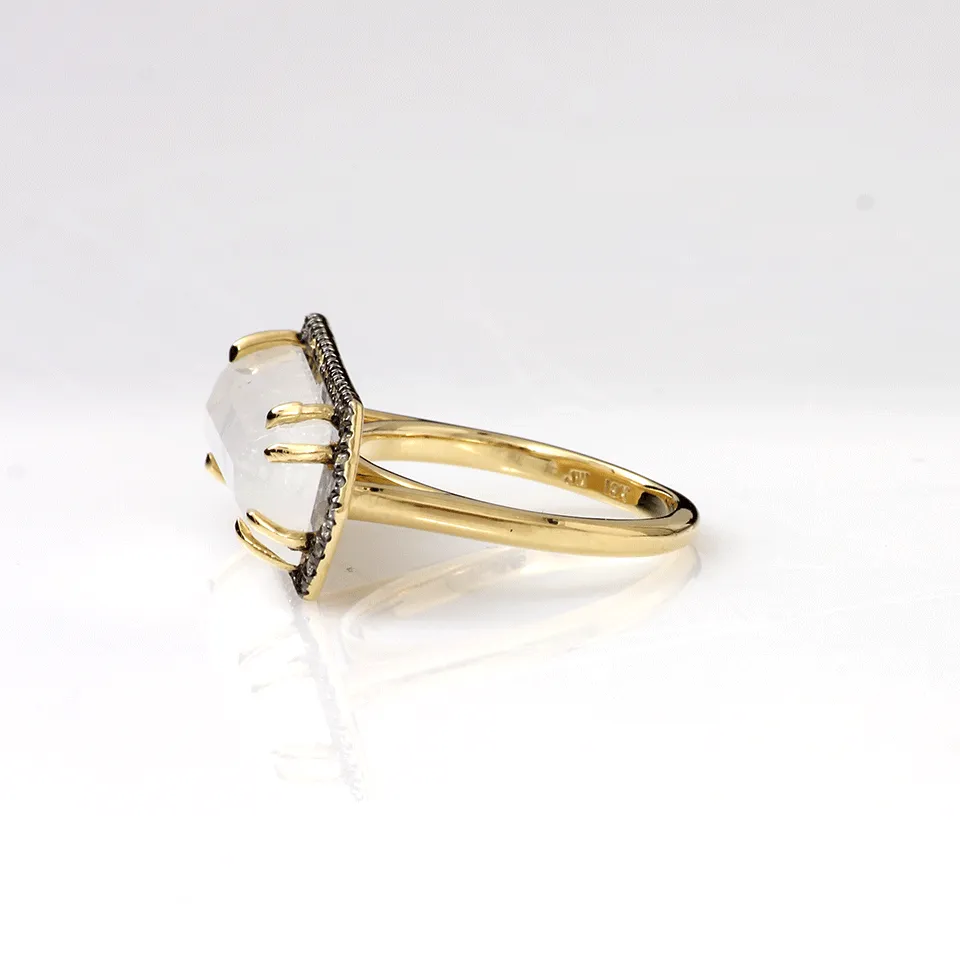 Bar Ring With Emerald Cut Moonstone