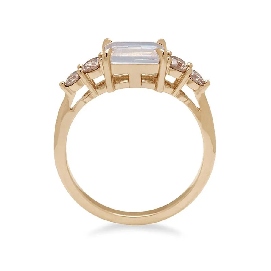 Bea Five Stone Ring - 14k Gold, Rainbow Moonstone (7x5mm) & Diamonds
