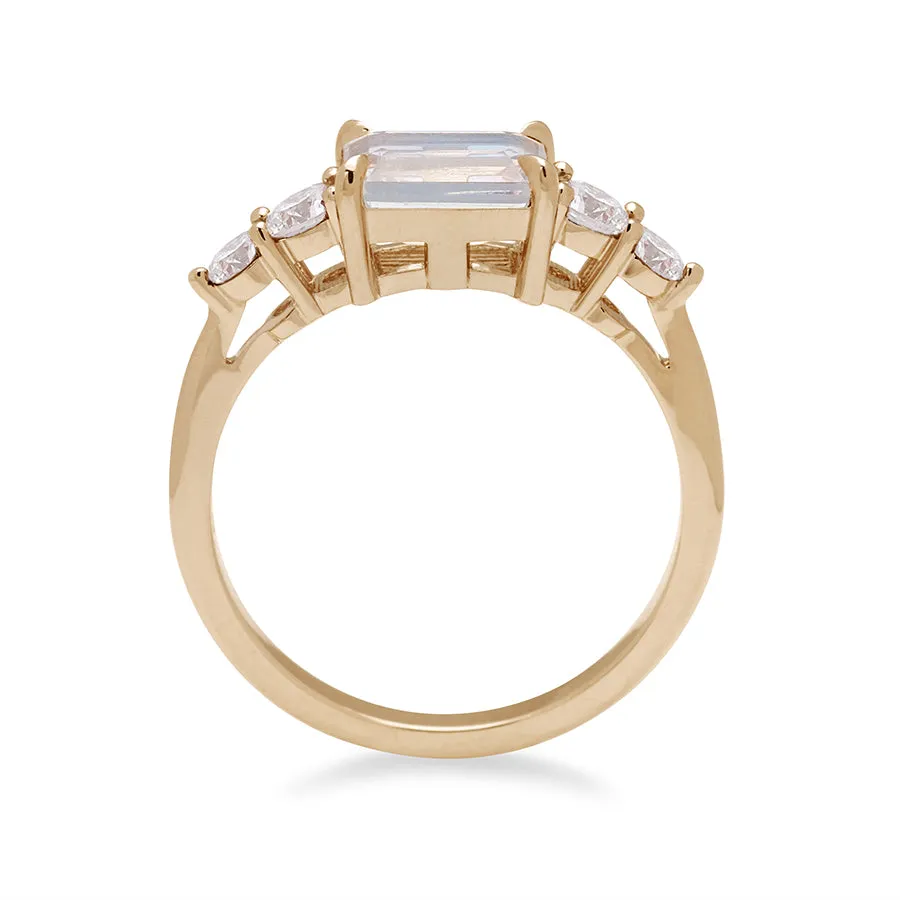 Bea Five Stone Ring - 14k Gold, Rainbow Moonstone (7x5mm) & Diamonds