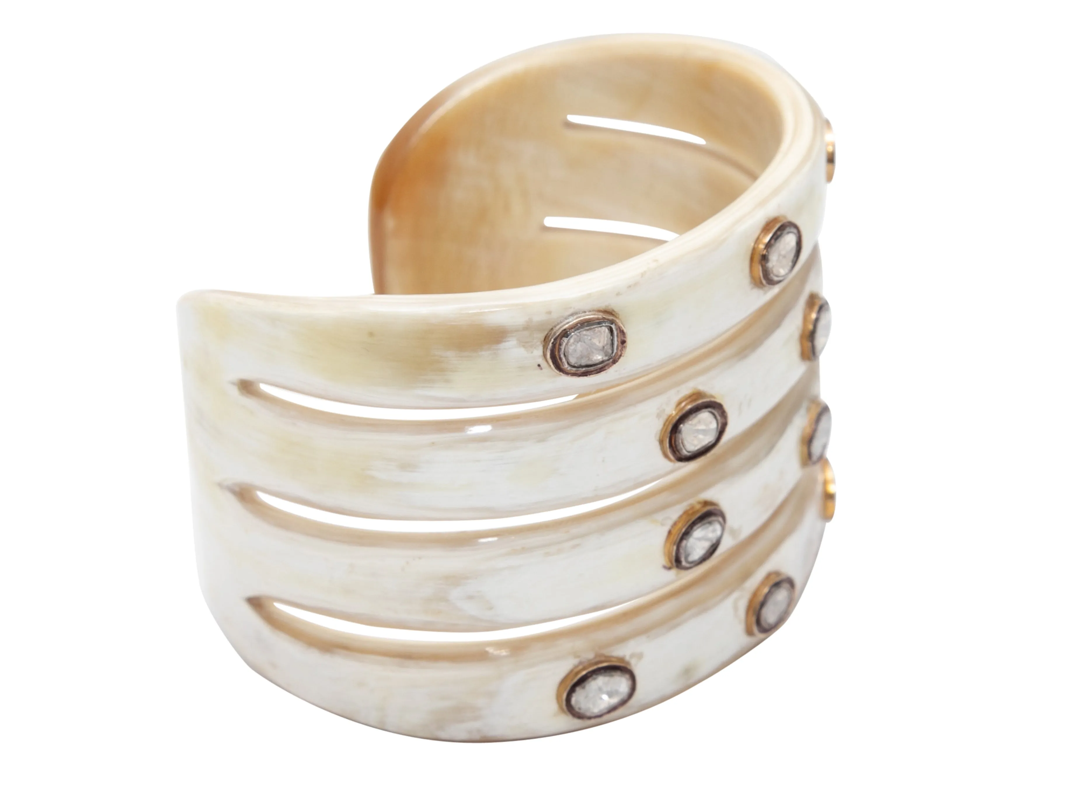Beige & White Arthur Mader Sliced Diamond & Horn Cuff Bracelet