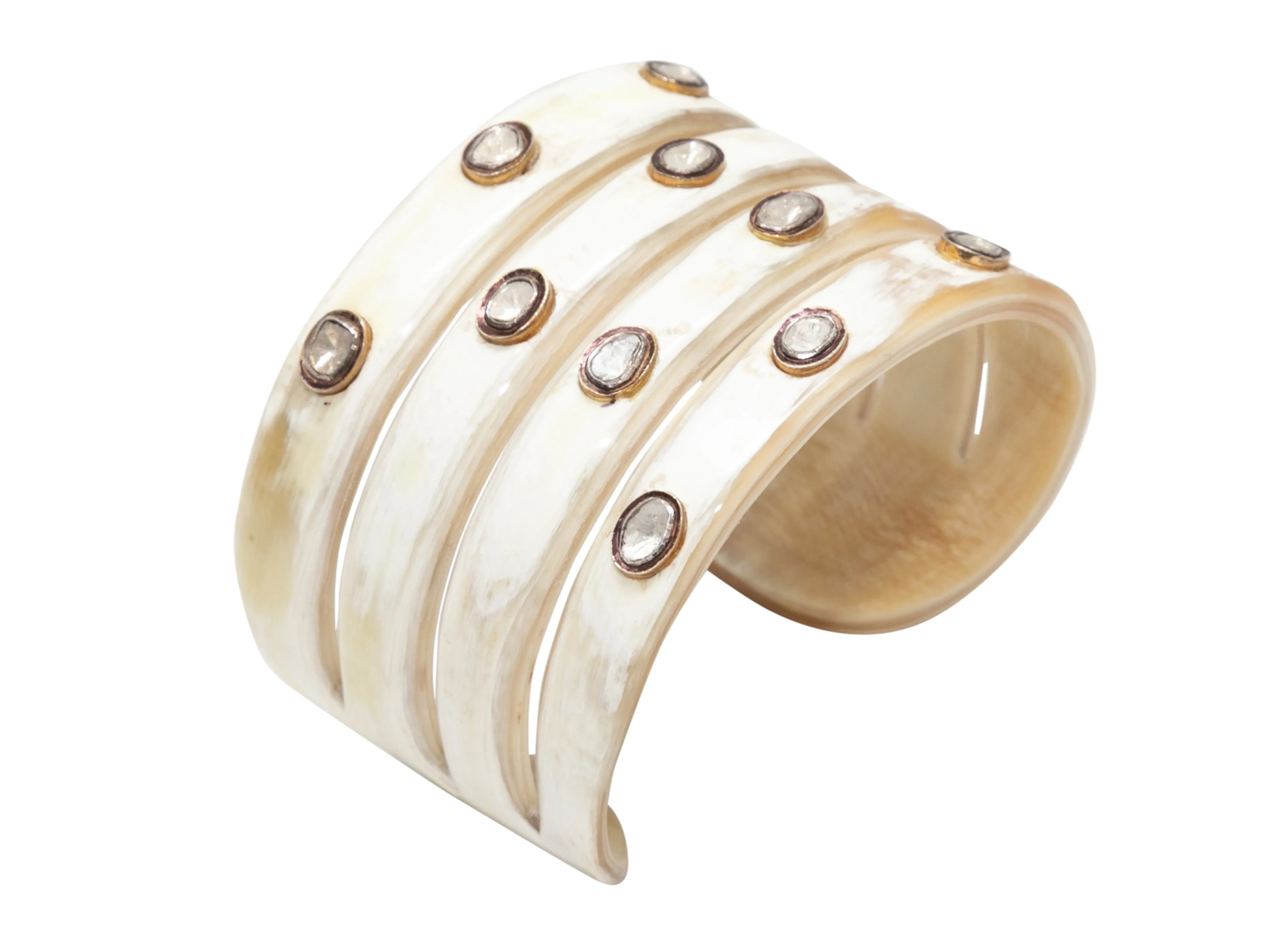 Beige & White Arthur Mader Sliced Diamond & Horn Cuff Bracelet