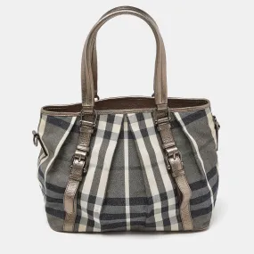 Beige Beat Check Lurex Fabric and Leather Northfield Tote