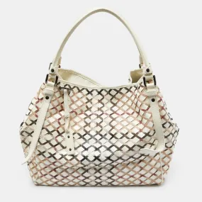 Beige House Check Canvas and Patent Leather Tote