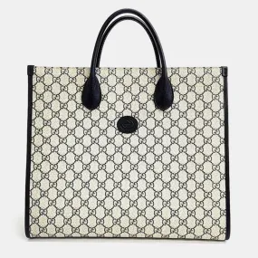 Beige Leather Interlocking G Medium Tote Bag