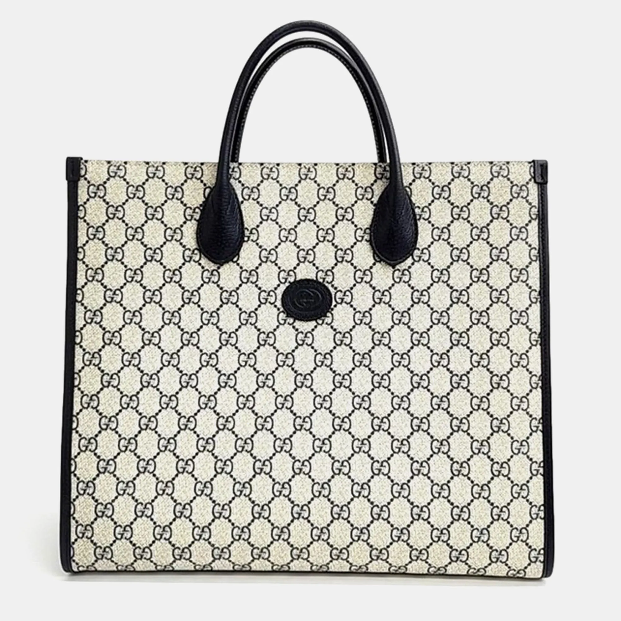 Beige Leather Interlocking G Medium Tote Bag