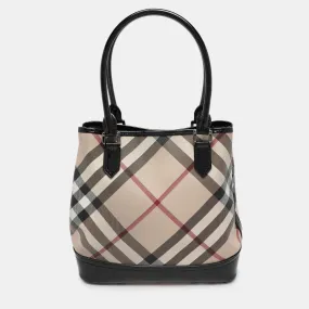 Beige/Black Nova Check PVC and Patent Leather Eden Tote
