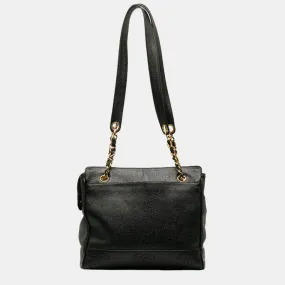 Black Caviar Leather Triple CC Tote Bag