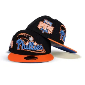 Black Corduroy Glow In the Dark Philadelphia Phillies Orange Visor Sea Blue Bottom 1996 All Star Game Side Patch New Era 59Fifty Fitted