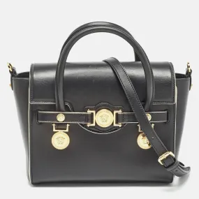 Black Leather Medium Medusa Medallion Tote