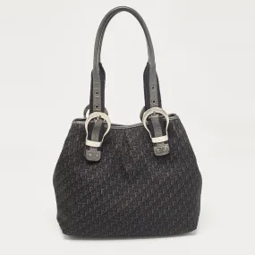 Black Oblique Canvas and Leather Buckle Tote