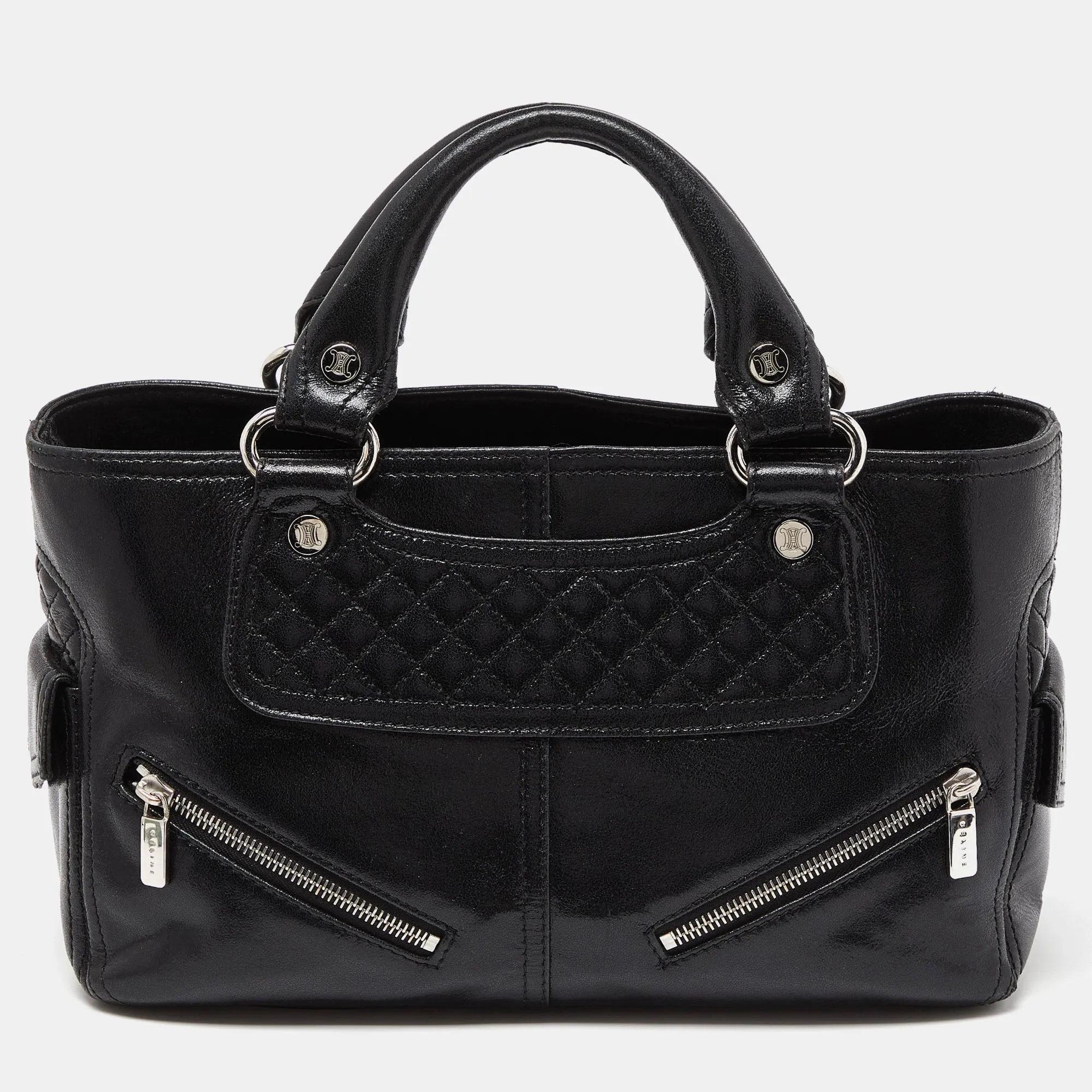 Black Quilted Glossy Leather Boogie Tote