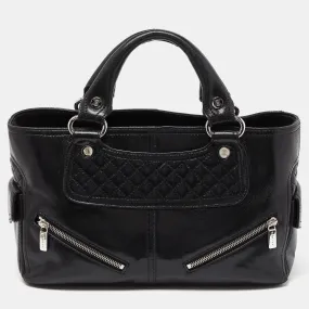 Black Quilted Glossy Leather Boogie Tote