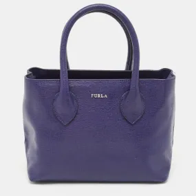 Blue Leather Middle Zip Tote