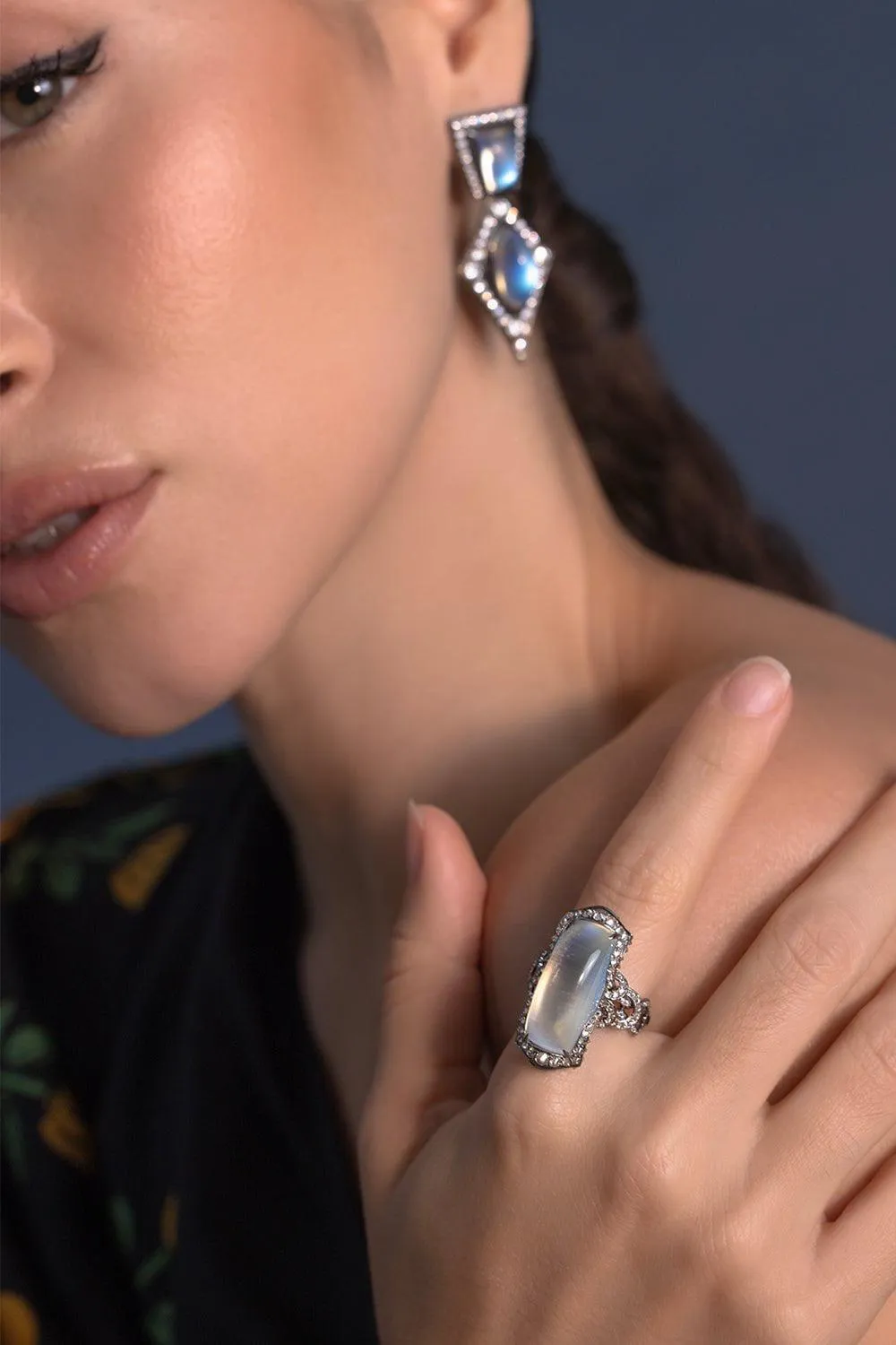 Blue Moonstone Diamond Ring