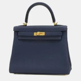 Blue Saphir Togo Leather Kelly 25 Tote Bag