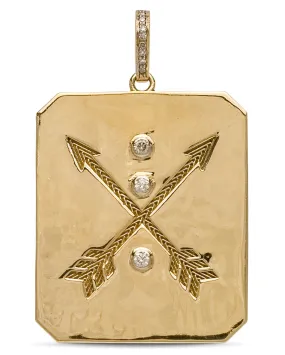 Brass White Diamond Double Arrow Plate Pendant