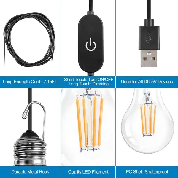 BRIMAX DC5V Clear Plastic 3W A60 USB LED Bulb 2700K (1Pack)