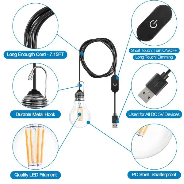 BRIMAX DC5V Clear Plastic 3W A60 USB LED Bulb 2700K (1Pack)