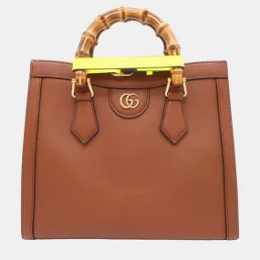 Brown Leather Small Bamboo Diana Tote Bag