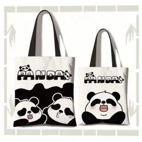 Buddha Stones Handmade Large Capacity Canvas Cute Panda Commuter Shopping Shoulder Bag