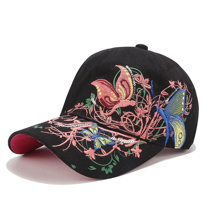 Butterfly Embroidery Unisex Oriental Snapback Baseball Cap