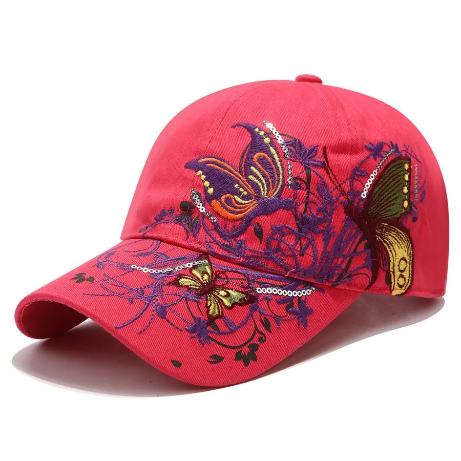 Butterfly Embroidery Unisex Oriental Snapback Baseball Cap