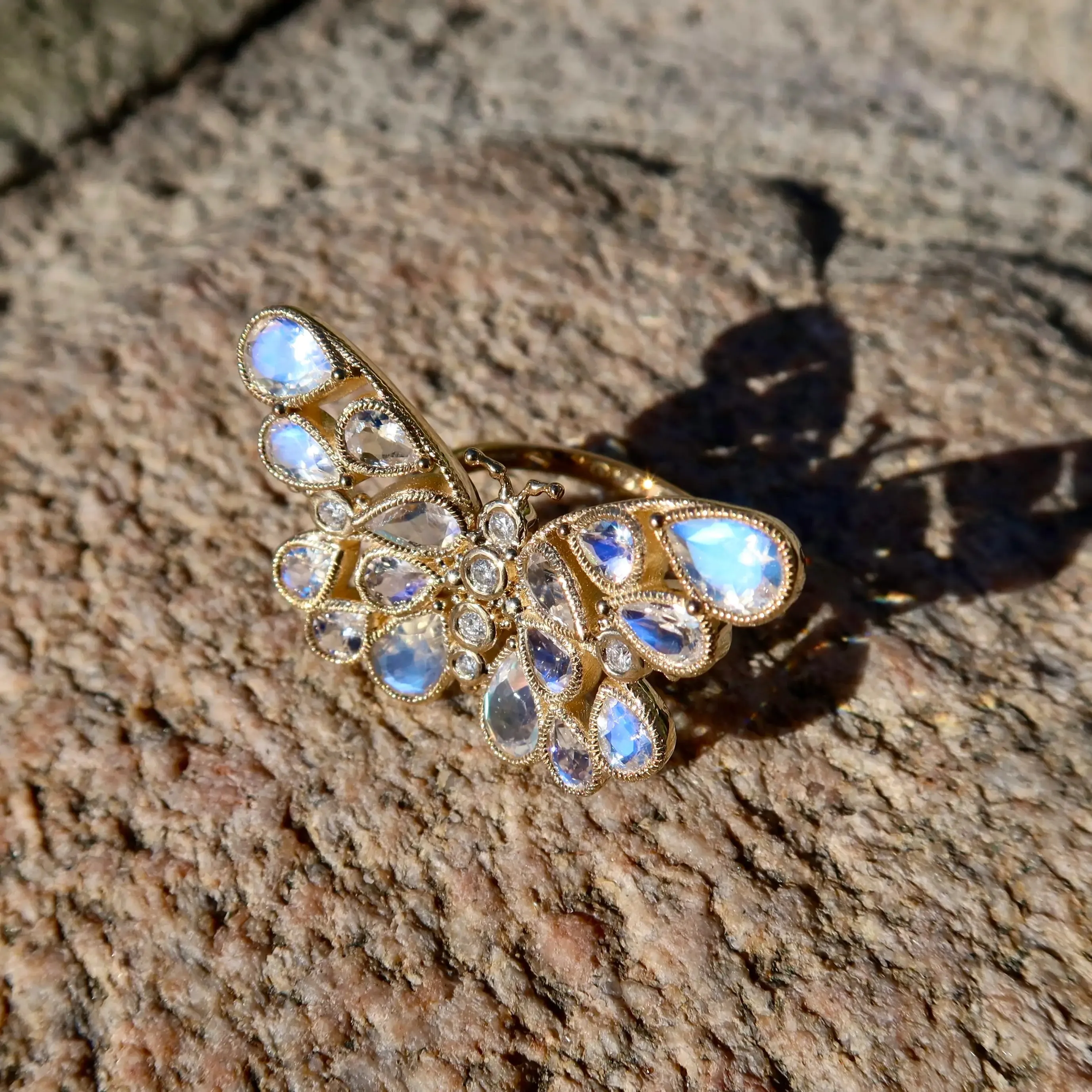 Butterfly Moonstone Diamond Cocktail Ring