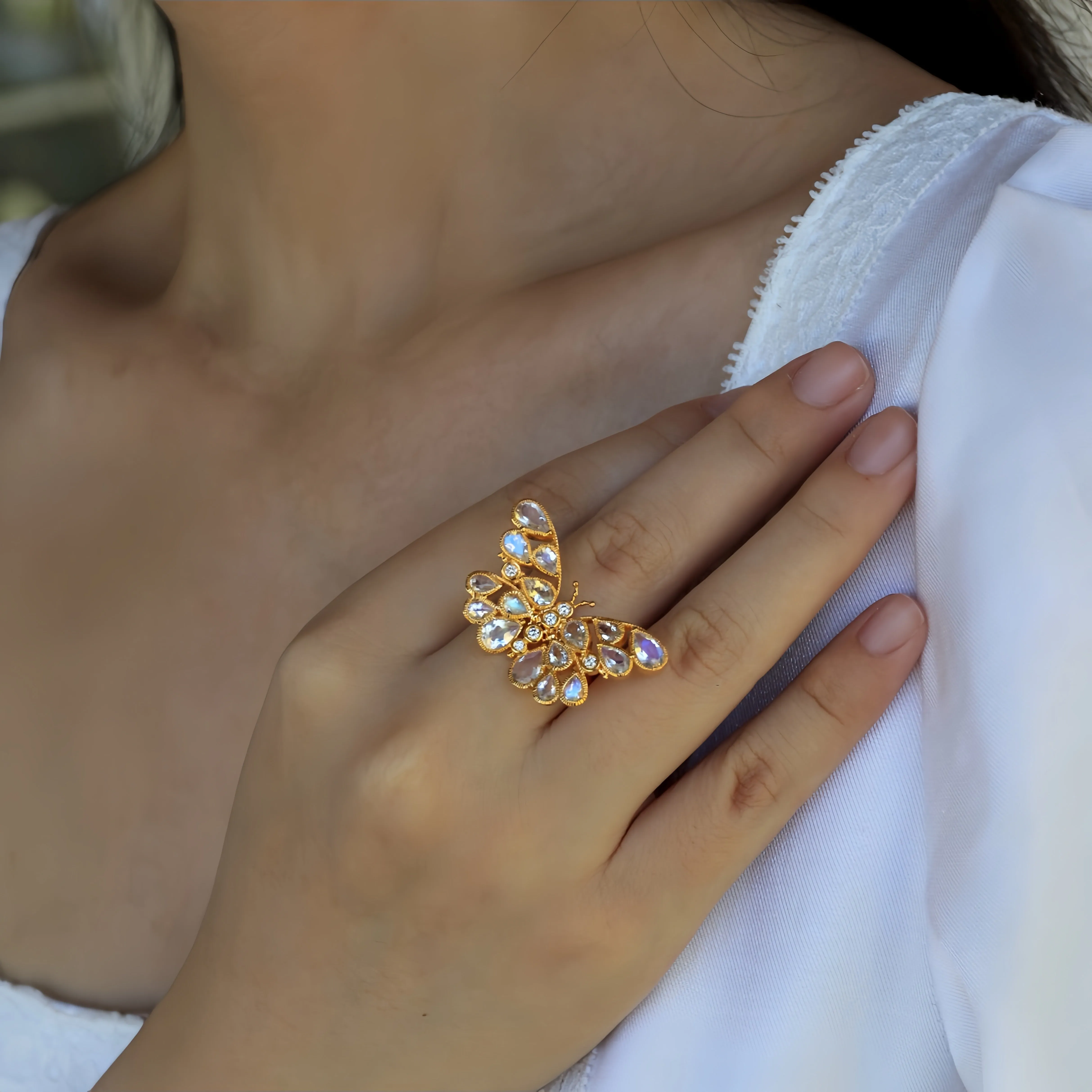 Butterfly Moonstone Diamond Cocktail Ring