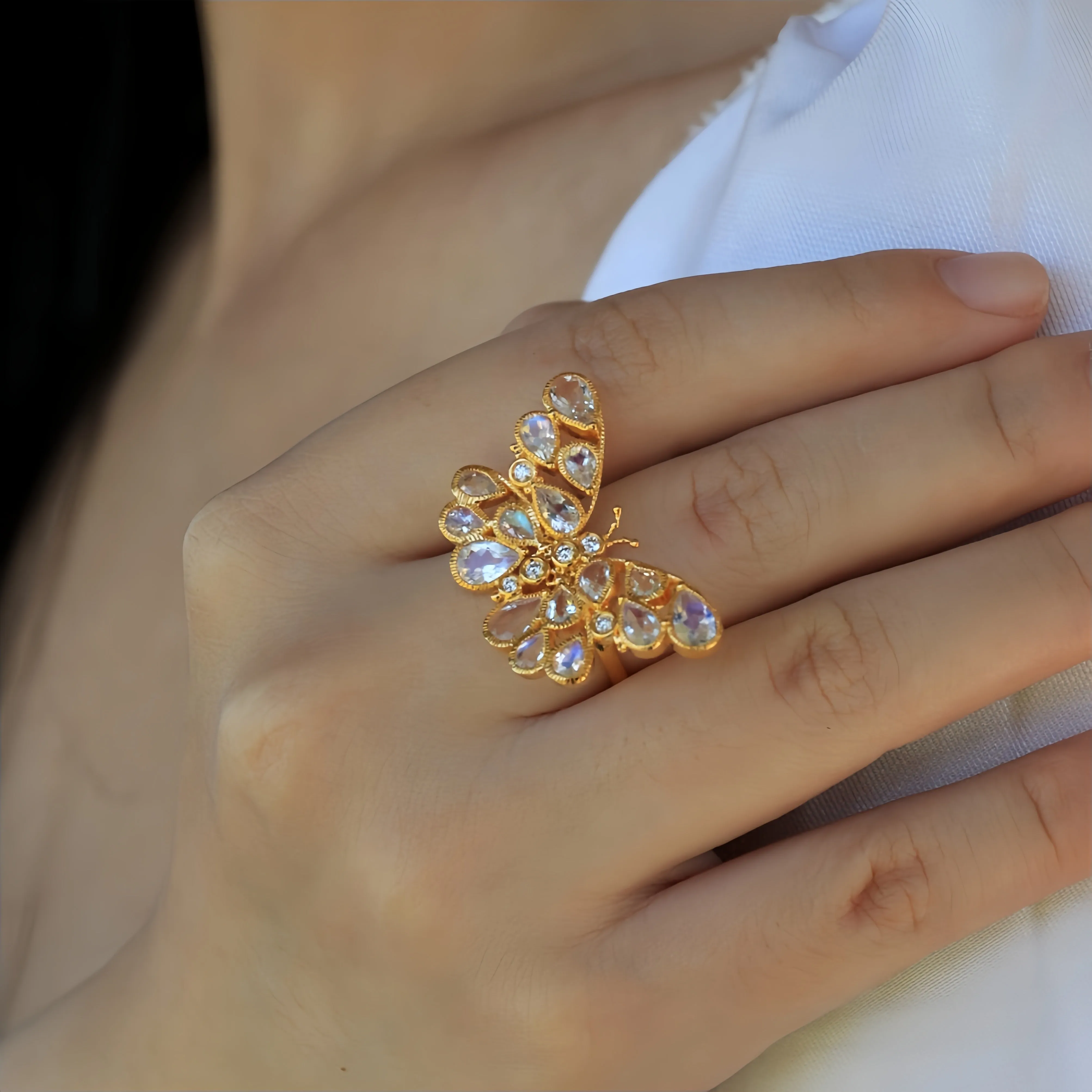 Butterfly Moonstone Diamond Cocktail Ring