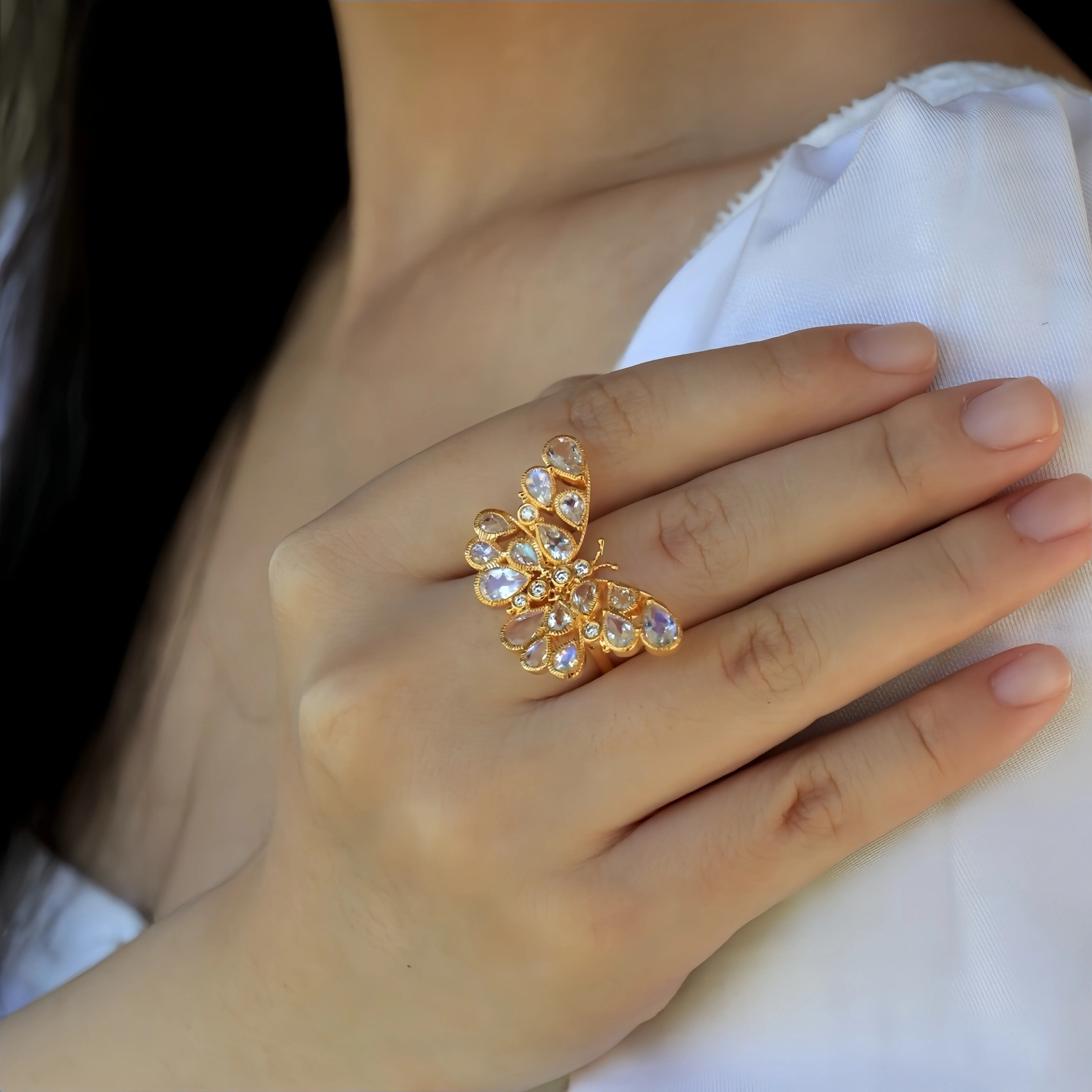 Butterfly Moonstone Diamond Cocktail Ring