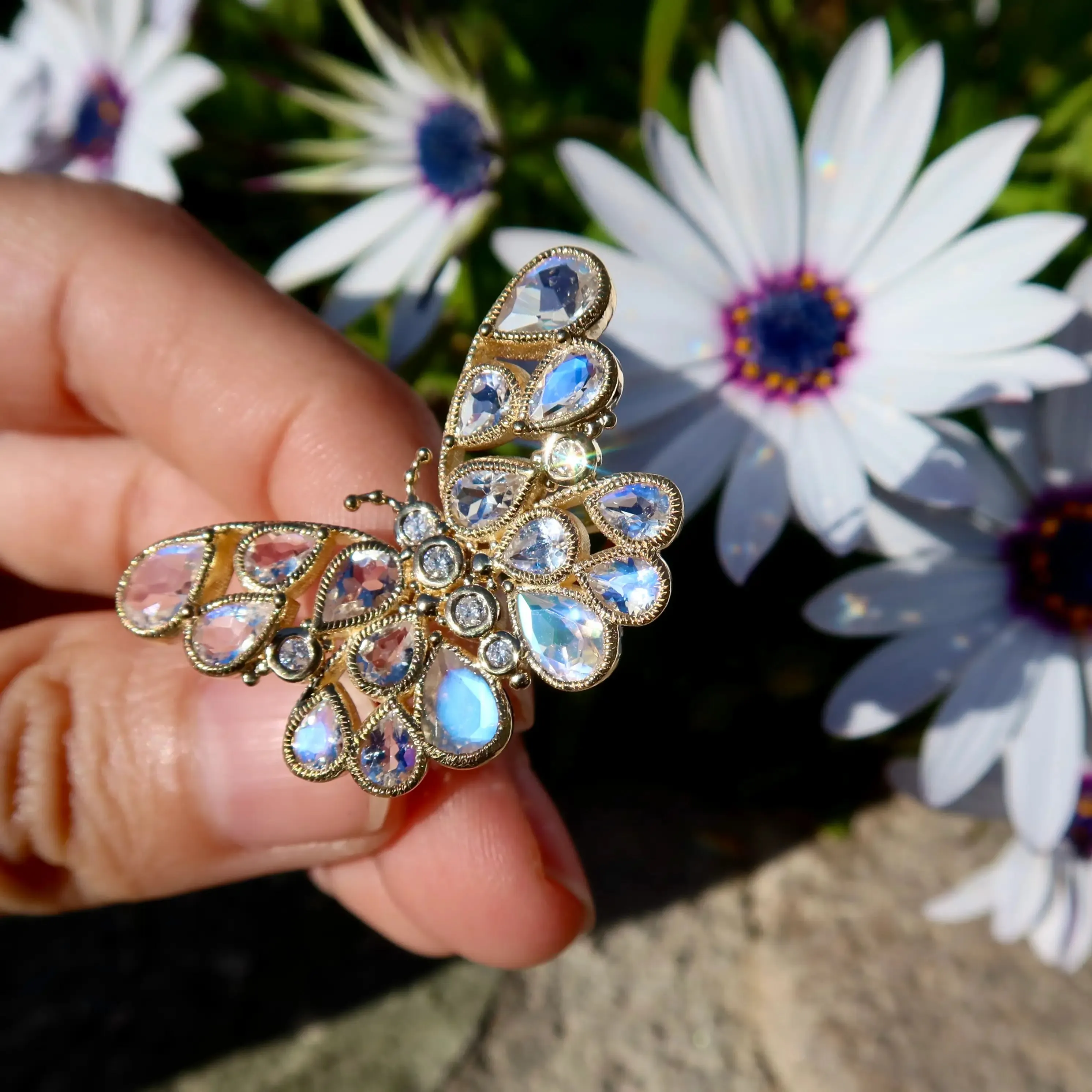 Butterfly Moonstone Diamond Cocktail Ring