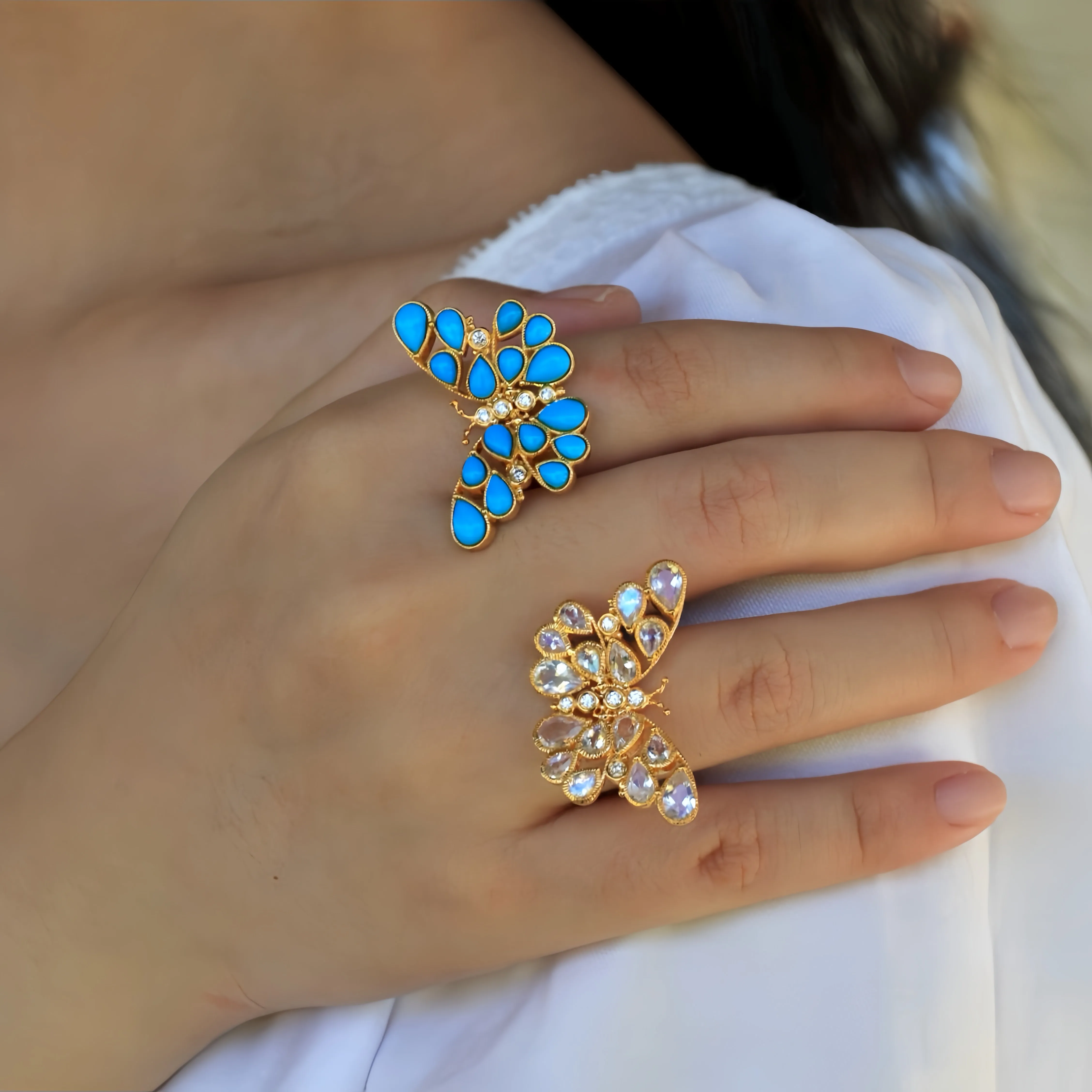Butterfly Moonstone Diamond Cocktail Ring