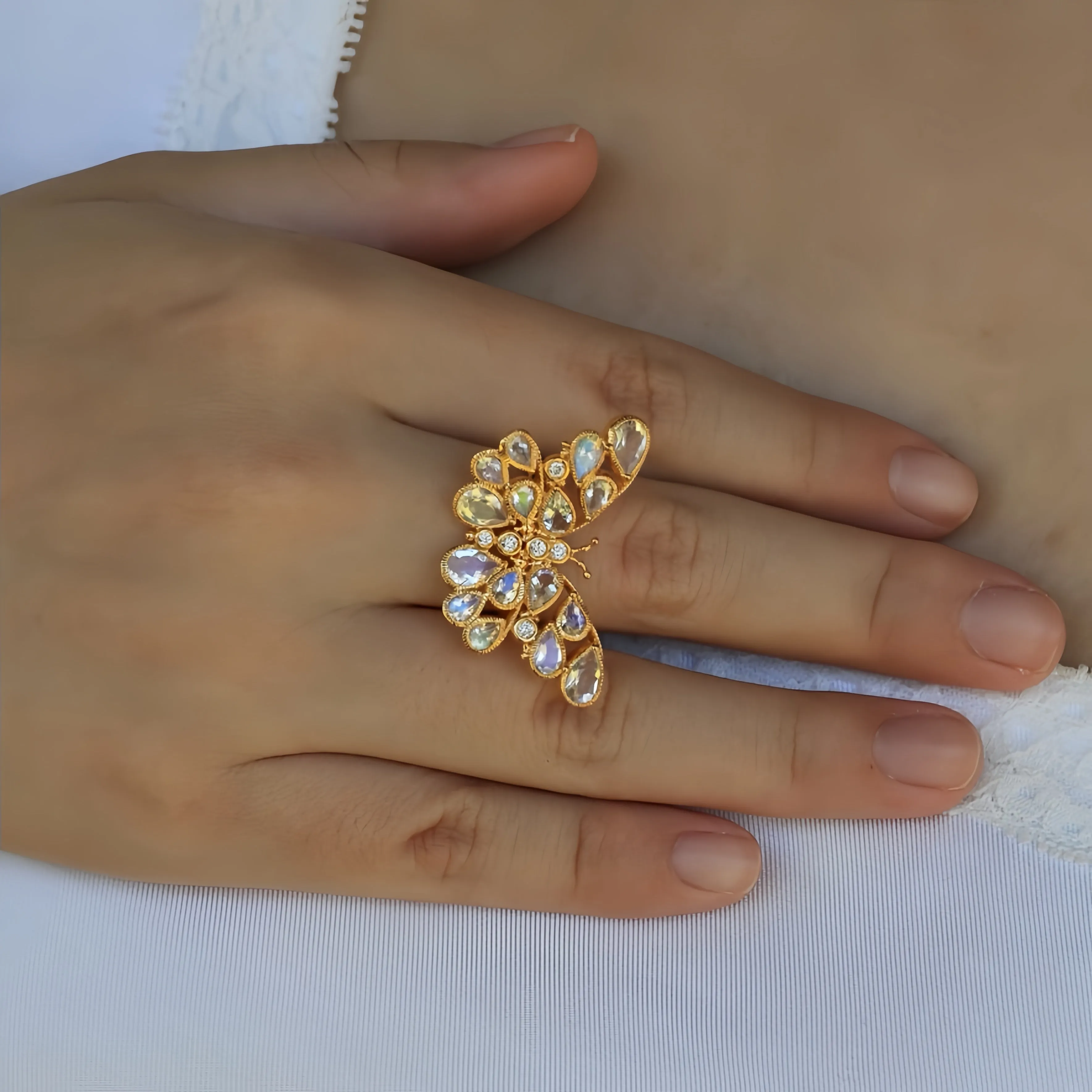 Butterfly Moonstone Diamond Cocktail Ring